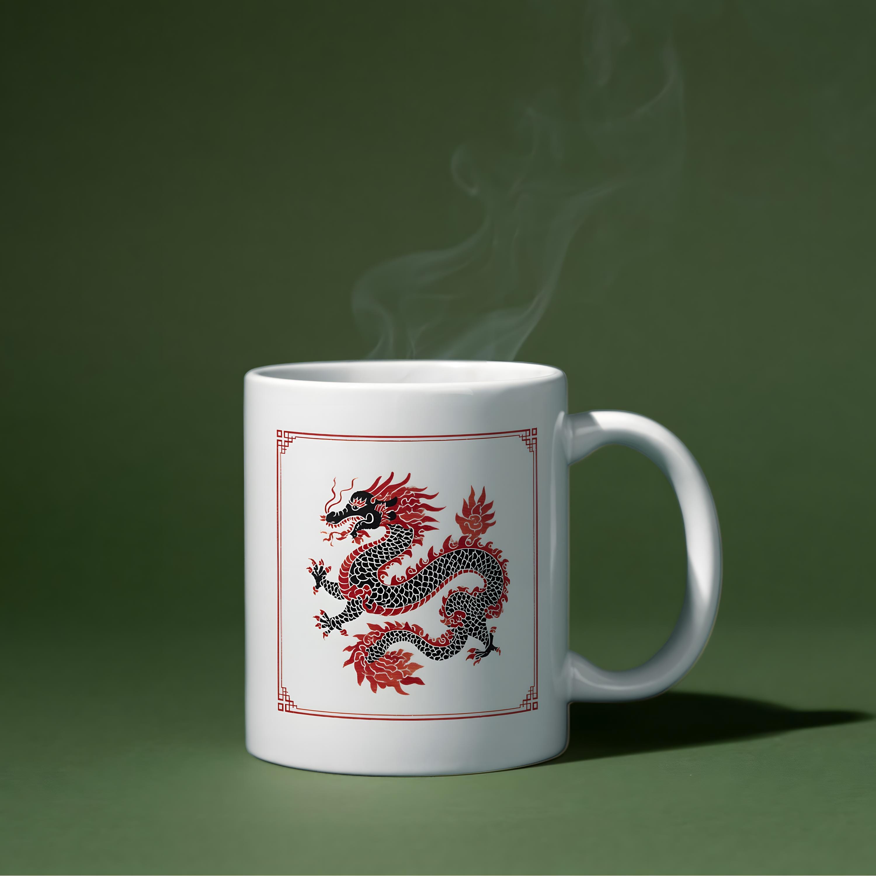 Asian Red Dragon Illustration Mug, Mythical Creature Ceramic Coffee Cup ...