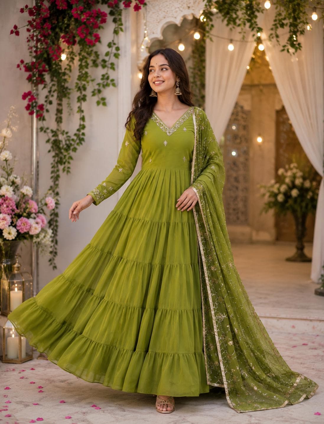 parrot green color dress Indian ice