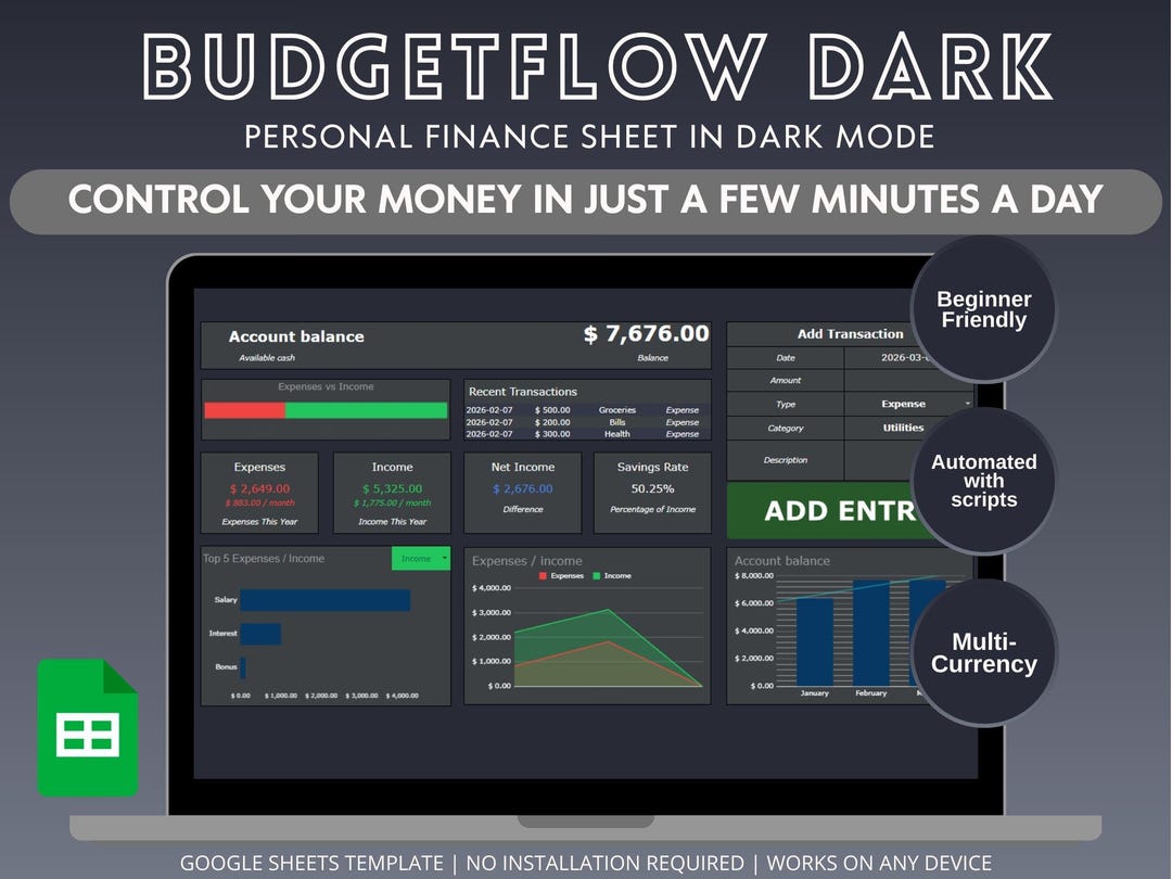 Dark Mode Budget Spreadsheet | Personal Finance Tracker | Google Sheets ...