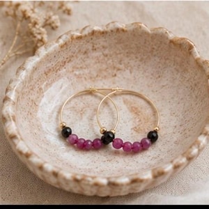 Ruby + Black Obsidian Gold-Filled Gemstone Hoops