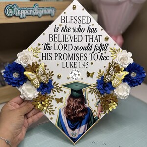 Nicaragua Flag Custom Graduation Cap Topper, Blue And Gold Floral Glitter Design, Graduation Decor