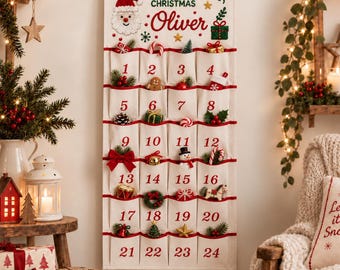 Personalized Christmas Advent Calendar, Fabric Calendar With 24 Pockets, Kids Christmas Countdown, Custom Name Wall Decor, Holiday Gift