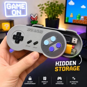 Retro Controller Hidden Storage Container | Gamer Desk Decor, Secret Organizer (PLA)