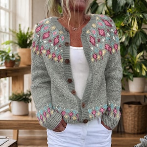 Knit Floral Cardigan - Etsy