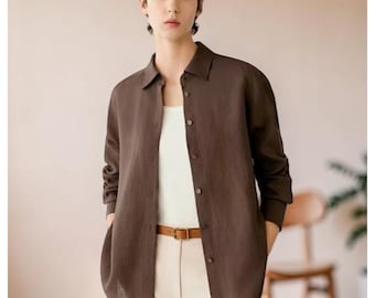Oversized Linen Button Down Shirt for Women | Handmade Flax Blouse | Minimalist Summer Shirt