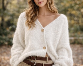Women V Neck Knit Cardigan, Long Sleeve Button Cardigan, Cozy Fall Winter Sweater