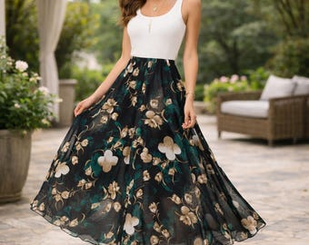 Boho Floral Maxi for Women, Flowy Long Bottom Wear, Summer Vacation Outfit
