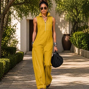 Dames mouwloze jumpsuit wijde pijpen romper casual outfit met ritssluiting aan de voorkant zomeroutfit