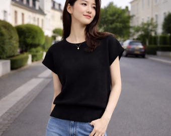 Women Wool Sleeveless Knit Top - Women Casual Pullover Sweater - Soft Minimalist Outfit