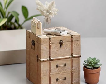 Vintage Storage Chest Table Hinged Top End Side Furniture Rustic Wood