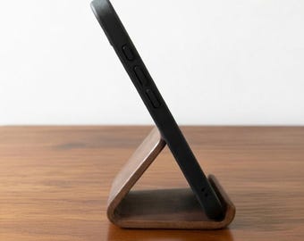 Holz Handyhalter, Smartphone Ständer aus Holz, Minimalistischer Tisch Handyhalter, iPhone & Samsung Halter, Schreibtisch Zubehör