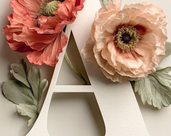 Alfabeto de flores de nacimiento de agosto de la A a la Z, paquete de letras florales de amapolas, lámina decorativa para pared con nombre, conjunto de iniciales botánicas