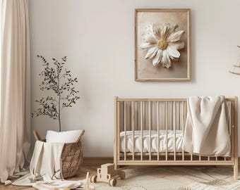 Decoración de pared para habitación infantil con flores de nacimiento de abril, decoración de habitación de bebé con margaritas, estampado floral neutro, arte minimalista para habitación de bebé niña (imprimible)