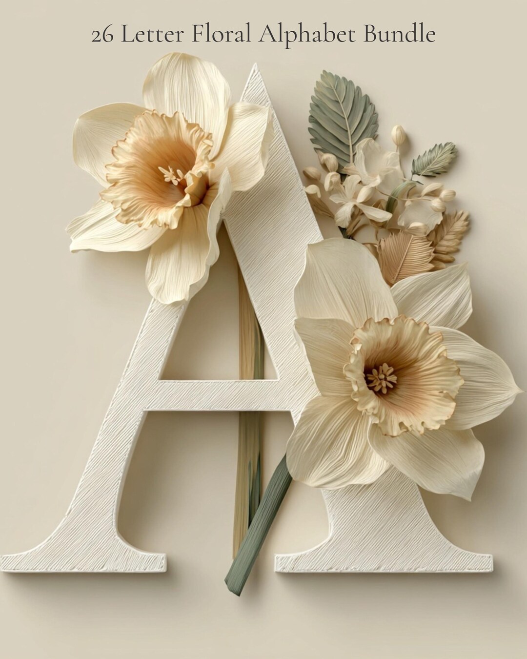 March Birth Flower Alphabet A-Z, Daffodil Floral Letters Bundle ...