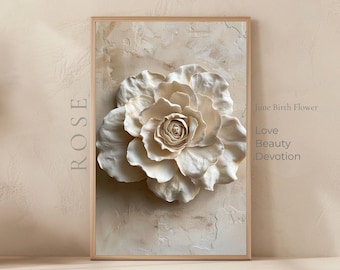 Lámina con el significado de la flor de nacimiento de junio, arte mural con simbolismo de la rosa, lámina botánica imprimible, regalo floral del mes de nacimiento, decoración floral neutra