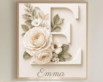 Lámina decorativa con el nombre Emma para imprimir, decoración neutra para la habitación del bebé, letrero floral con el nombre de niña, diseño personalizado sin personalización, descarga instantánea.