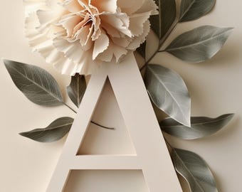Alfabeto de flores de nacimiento de enero de la A a la Z, paquete de letras florales de claveles, lámina decorativa con monograma para pared, conjunto de iniciales botánicas