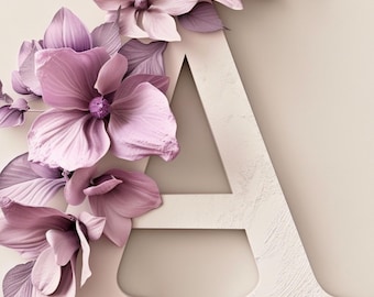 Alfabeto floral de febrero de la A a la Z, paquete de letras florales violetas, lámina decorativa con monograma para pared, conjunto de iniciales botánicas