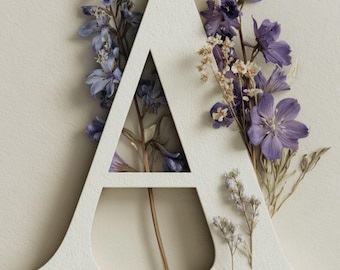 Alfabeto floral de julio de la A a la Z, paquete de letras florales de espuela de caballero, lámina decorativa para pared con nombre, conjunto de iniciales botánicas