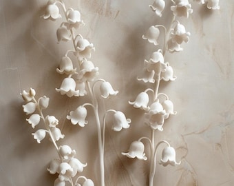 Cuadro decorativo con la flor de nacimiento de mayo, lámina de lirio del valle, decoración floral neutra, arte botánico minimalista para habitación infantil, regalo de cumpleaños, descarga digital.