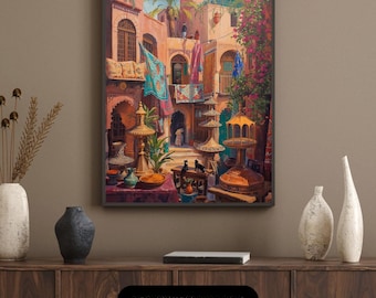 Morocco Wall Art Bundle (17 Prints) | Digital Download | Marrakech, Chefchaouen, Fez & Tangier Oil Painting Style | Moroccan Travel Posters