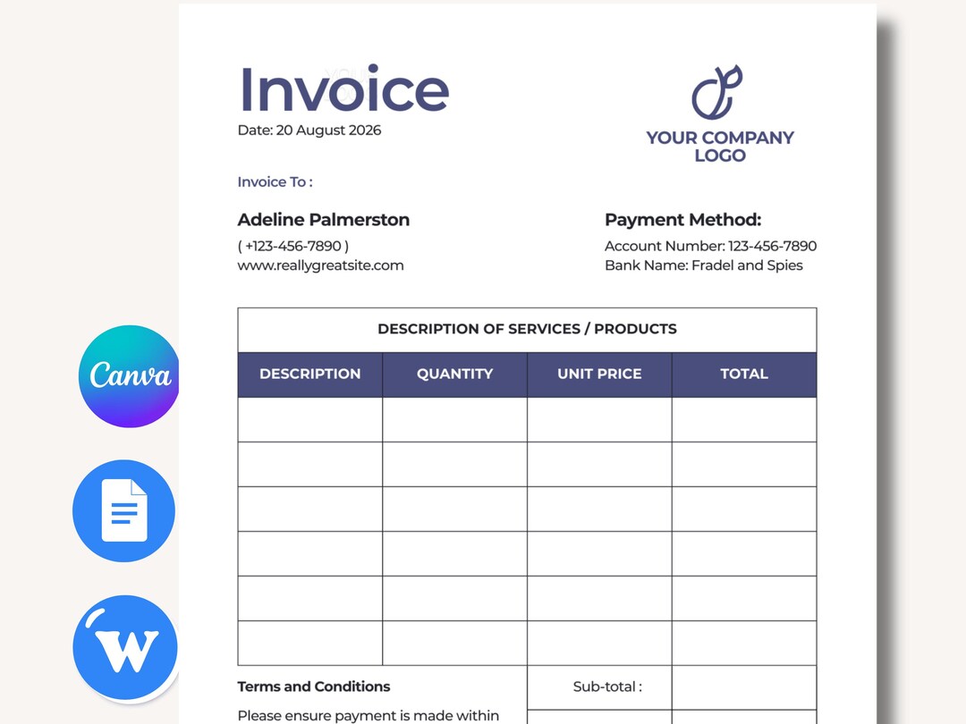 Invoice Example Cad Minimalist Business Invoice Template for Small Business & Freelancers ...