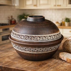 Clay Bread Box, Ceramic Bread Keeper With Lid, Kitchen Storage 7.9x10.8 Inches