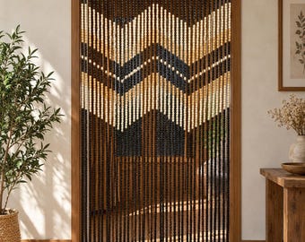 Wooden Beaded Door Curtain Handmade Boho Room Divider Bead Curtain Window Decor 100x190 cm