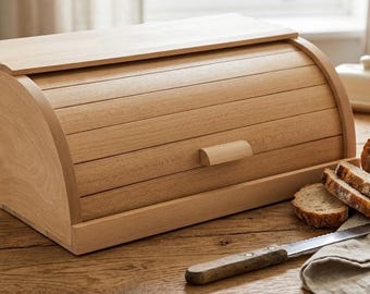 Beech Wood Bread Box 14.6x10.6x6.7 in, Handmade Kitchen Bread Bin