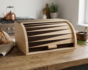 Wooden Bread Box 14.2x10.2x6.7in, Beech Wood Kitchen Bread Storage Bin