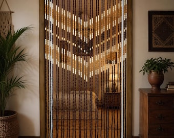 Wood Bead Curtain 39.4x74.8in Handmade Door Divider, Wooden Hanging Screen