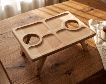 Wooden Wine Table Serving Tray Snack Board Oak 13.8x9.8in