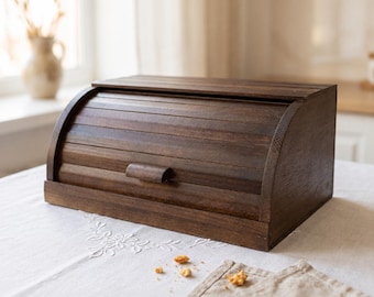 Wooden Bread Box 14.6x10.6x6.7in Beech Roll Top Bread Bin