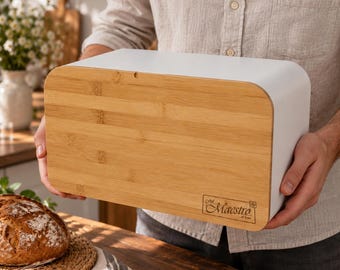 Maestro Bread Box, Metal & Wood Bread Keeper