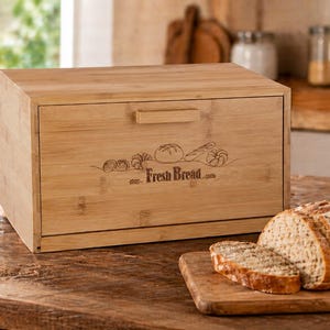 Wooden Bread Box 13.7x9.1in Kitchen Storage Bread Bin Bamboo