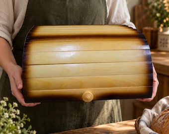 Small Wooden Bread Box, Handmade Wooden Bread Bin, Rustic Kitchen Bread Storage