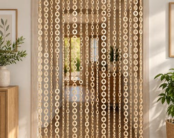 White Wooden Doorway Curtain, Beech Wood Room Divider, Ivory Boho Decor 82.7x39.4 in
