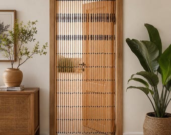 Wood Beaded Door Curtain, 76.77x43.31in Interior Hanging Divider