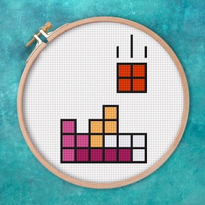Schema per punto croce a tema orgoglio lesbico, ricamo con gioco di blocchi retrò (download digitale)