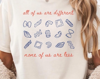 Autism Inclusion Comfort Colors® T-Shirt, All of Us Are Different Neurodiversity Shirt, Pasta Lover Special Ed Teacher Gift