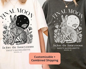 Custom Witchy Bachelorette Party Shirt, Celestial Moon Hare Bach Tee, Personalized Gothic Bride Squad Tshirt, Halloween Wedding Bridal Crew