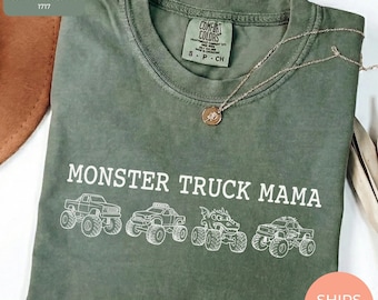 Comfort Colors® Monster Truck Mama Shirt, Mom Life Oversized Tee, Trendy Line Art Mom Tshirt, Mother's Day Gift, New Mom Gift