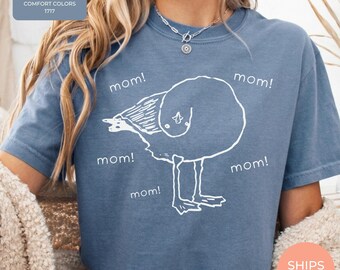 Funny Mom Seagull Shirt, Comfort Colors® Mother's Day Gift, Amalfi Coastal Hand Drawn Bird Mama Tee