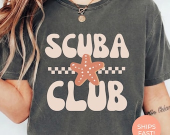 Scuba Club Retro Groovy Shirt, Vintage Dive Club Tee, 70s Surf Style Graphic Tshirt, Ocean Lover Gift, Scuba Diving Gift for Women