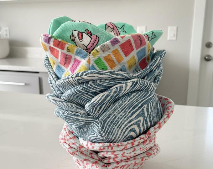 Featured listing image: New England Bowl Cozy, Reversible Microwave Bowl Holder, Coastal Kitchen Gift