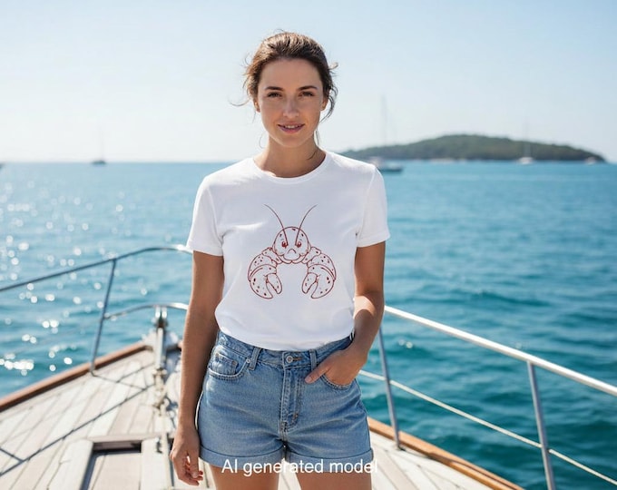 Featured listing image: Women's Maine Lobster Line Art Tee | Minimal Seafood Graphic, New England Beach Shirt