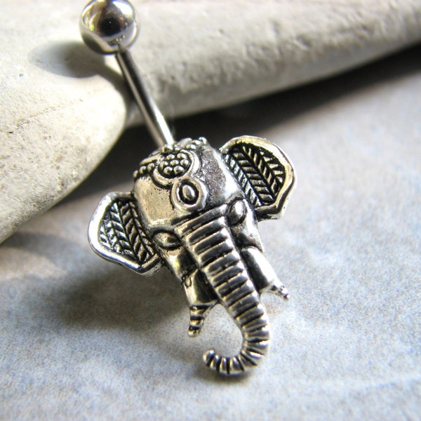 Elephant Belly Button Rings, Non Dangle Belly Bar Navel Piercing Body Jewelry