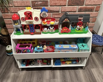 Kids Toy Storage Organizer Bookshelf | Wooden Toy Cabinet with Wheels