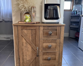 Farmhouse Storage Cabinet, Bathroom Floor Cabinet with Barn Doors, Freestanding Kitchen Pantry, Adjustable Shelves