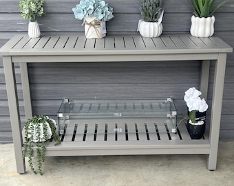 2-Shelf Wood Console Table, Indoor Outdoor Buffet & Bar Table, Multifunctional Storage Organizer